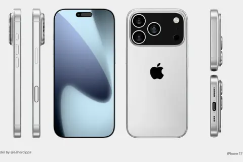 Render iPhone'a 17 Pro w kolorze srebrnym, pokazujący jego design z każdej strony. Kiedy premiera?