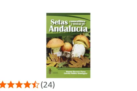 Libro "Setas comestibles y tóxicas de Andalucía" con imágenes de varios tipus de bolets.