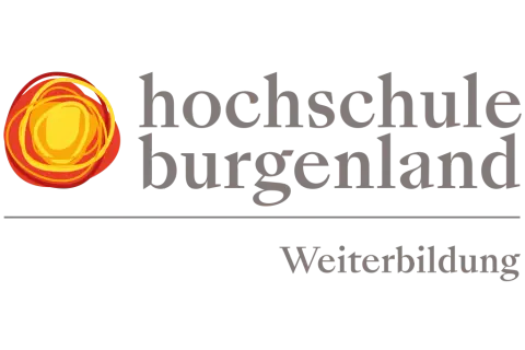 Logo der Fachhochschule Burgenland mit abstraktem Symbol und Schriftzug "Weiterbildung".