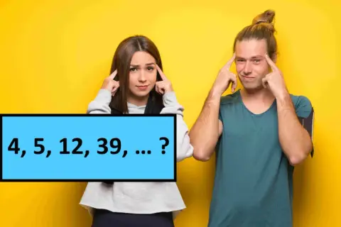 Para zamyślona nad zagadką matematyczną: 4, 5, 12, 39, ...? Jaki będzie następny element tego ciągu?