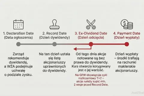 Proces wypłaty dywidendy: od ogłoszenia, przez dzień dywidendy, po dzień wypłaty środków. Kluczowe daty dla akcjonariuszy.