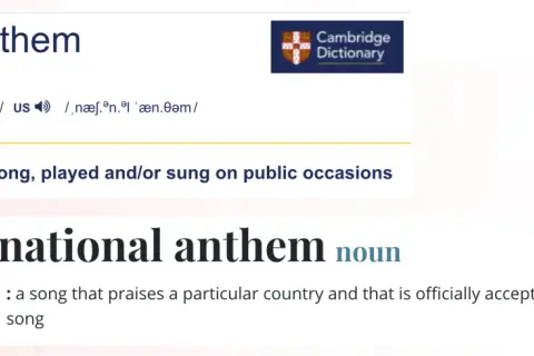 Definicje "national anthem" z Cambridge Dictionary i Merriam-Webster. Hymn narodowy, pieśń kraju, której nie zastąpi ciebie nikt tekst.