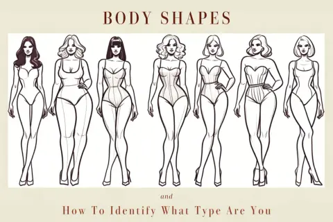 Illustrazione di sette figure femminili stilizzate che mostrano diversi tipi di fisico, con l'obiettivo di aiutare a identificare la propria forma corporea.