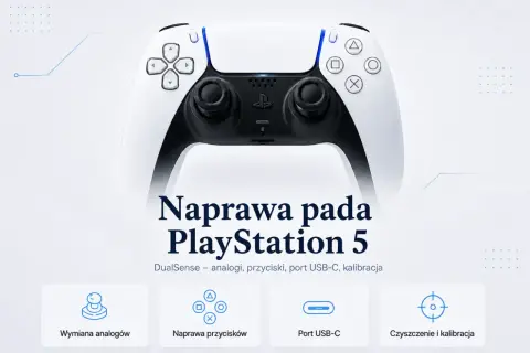 Naprawa pada PlayStation 5 DualSense: wymiana analogów, przycisków, portu USB-C, czyszczenie i kalibracja.