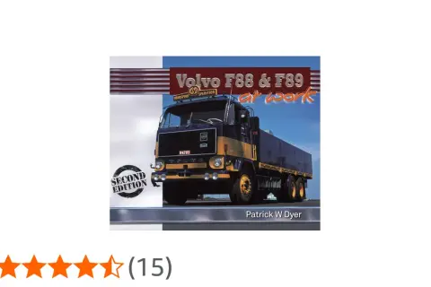 Couverture du livre "Volvo F88 & F89 at work", montrant un camion Volvo F88 bleu et jaune en action.