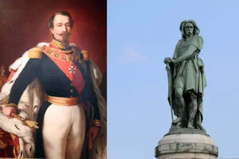 Portrait de Napoléon III, qui est le père de Napoléon III ? La statue de Vercingétorix, son ancêtre.