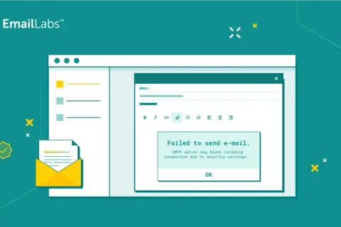 Błąd wysyłania maili. Komunikat "Failed to send e-mail" na ekranie komputera.