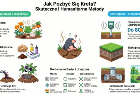 Jak pozbyć się kreta? Roślinne bariery, domowe odstraszacze, siatki i pułapki to skuteczne metody.