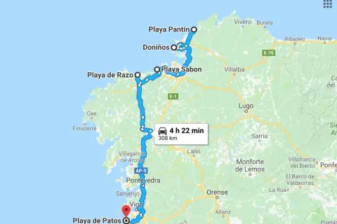 Ruta por las playas de surf de Galicia: de Playa de Patos a Playa Pantín, 308 km.