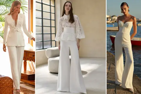 Eleganza in bianco: tre modi chic per come vestirsi ad un matrimonio con pantaloni, da completi sartoriali a jumpsuit.