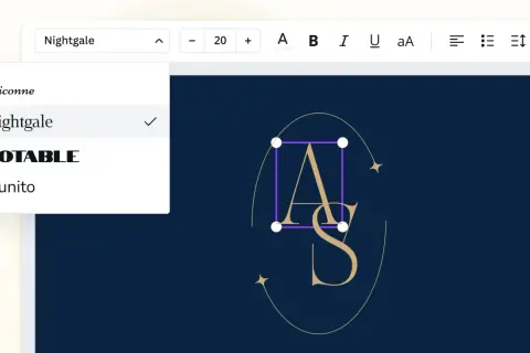 Choosing the "Nightingale" font for elegant monogram styles initials.