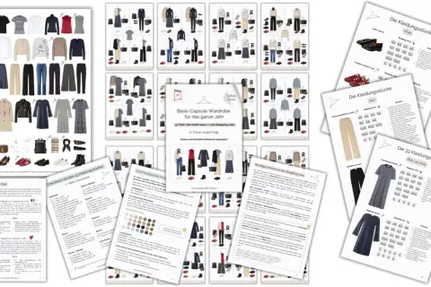 Eine Übersicht zum Erstellen einer Capsule Wardrobe mit vielen Outfit-Ideen und Shopping-Links im French-Chic-Stil.