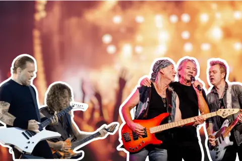 Gwiazdy rocka na koncercie w Warszawie: James Hetfield i Kirk Hammett z Metalliki grają z Deep Purple.