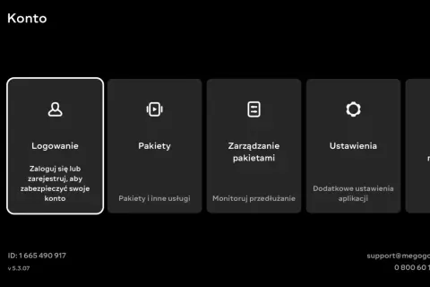 Konto użytkownika w serwisie megogo. Znajdziesz tu opcje logowania, pakiety, ustawienia i kontrolę rodzicielską.