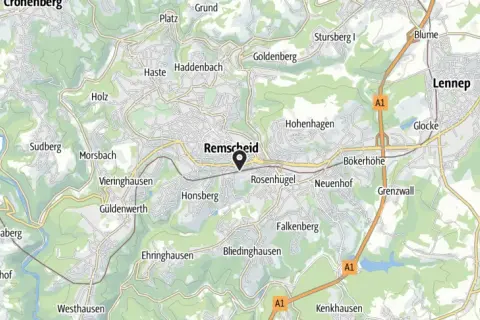 Karte zeigt Remscheid und Umgebung. Hier kann man die Region erlebbar machen, von Solingen bis Lennep.