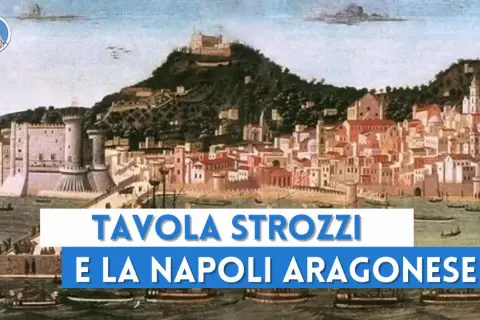La Tavola Strozzi raffigura Napoli aragonese, con il Castel Nuovo e la città che si estende verso il colle del Vomero.
