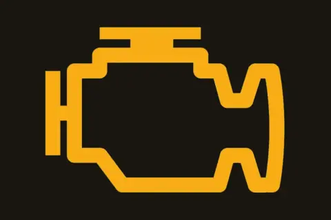 Gelbe Motorkontrollleuchte im Motorblock-Symbol. Ein Warnsignal, das bei einem BMW auf ein Problem hinweisen könnte.
