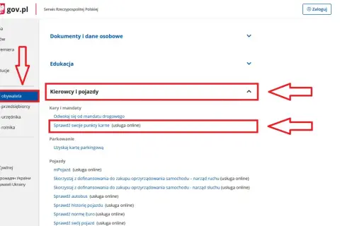 Na stronie gov.pl, w sekcji "Usługi dla obywatela", znajduje się opcja "Kierowcy i pojazdy". Można tam sprawdzić swoje punkty karne online, co jest częścią profilu kierowcy online.