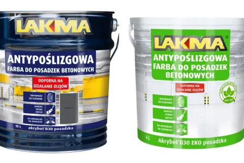 Szukasz idealnej farby do betonu na zewnątrz? Dwa wiadra farby LAKMA Antypoślizgowa do posadzek betonowych, odpornej na oleje i ścieranie.