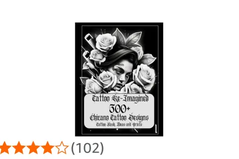 Diseño de chicana tattoo con rosas y una mujer, parte de "Tattoo Re-Imagined 500+ Chicano Tattoo Designs".