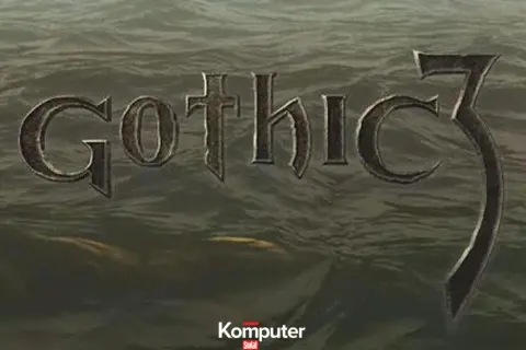 Napis "Gothic 3" na tle wody, sugerujący nowe przygody dzięki modom.
