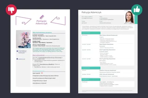 CV fryzjerki z imieniem i nazwiskiem Patrycja Adamczyk, zdjęciem i listą doświadczeń.