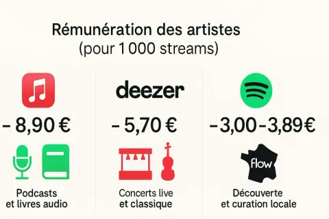 Comparaison des revenus pour 1000 streams : Apple Music, Deezer et Spotify. Lequel choisir pour maximiser ses gains ?