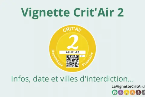 Vignette Crit'Air 2, essentielle pour circuler à Paris. Ce macaron indique la classification environnementale d'un véhicule.