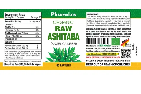 Ashitaba-Kapseln mit Angélica Keisei. Die Ashitaba-Wirkung wird in Japan und Südostasien für ihre gesundheitlichen Vorteile geschätzt. 90 Kapseln.