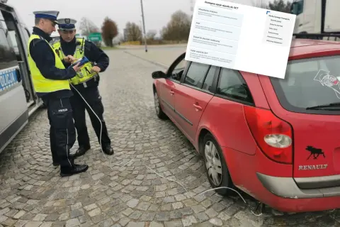 Policjanci sprawdzają pojazd pod kątem zgodności z przepisami krakowskiej strefy czystego transportu.