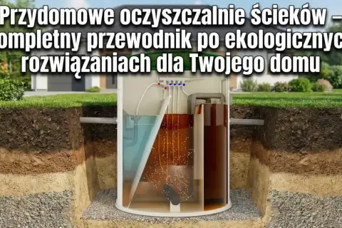 Przekrój przydomowej oczyszczalni ścieków pokazujący jej działanie w gruncie.