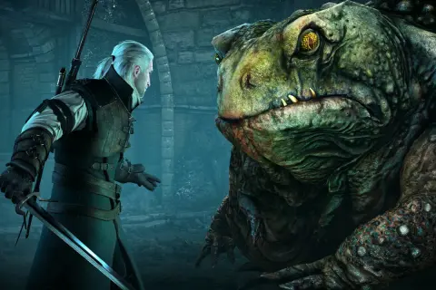 Geralt staje naprzeciw potwora, którego serce z kamienia zakończenia budzą grozę.