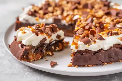 En saftig toscakaka choklad med fluffig grädde, kolasås och chokladbitar. En dröm för alla chokladälskare!