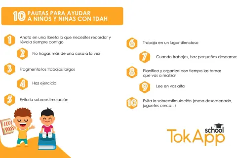 Pautas para ayudar a niños y niñas con TDAH: organiza, ejercita, evita sobreestimulación y trabaja en silencio.