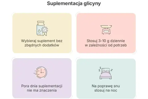 Glicyna dawkowanie: 3-10 g dziennie, bez dodatków. Pora dnia nie ma znaczenia, ale na sen stosuj na noc.