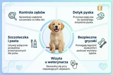Szczeniak z uśmiechem, wokół wskazówki o higienie jamy ustnej. Dowiedz się, ile zębów ma pies i jak o nie dbać.