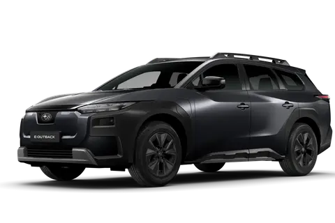 Mörkgrå Subaru E-Outback, en elbil. Inga synliga problem med denna Subaru Outback.