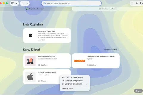 Safari pokazuje listę czytelni i karty iCloud. Aktualizacja Safari może przynieść nowe funkcje.
