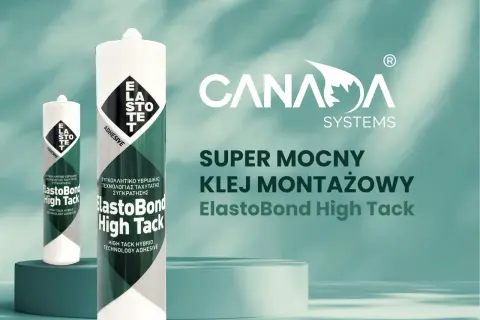 Dwa opakowania kleju montażowego ElastoBond High Tack, z napisem "SUPER MOCNY KLEJ MONTAŻOWY".
