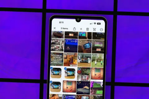 Phone screen showing photos, with a guide on how to move photos from phone to Google Drive.