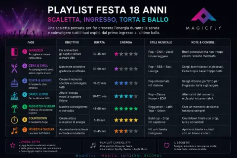Scaletta per feste di compleanno adulti: dall'ingresso alla dance floor, con canzoni per ogni momento.