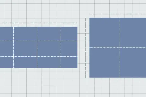 Two blue rectangles on a grid. One is 3x2 units, the other is 2x2 units, illustrating how big is a square foot.