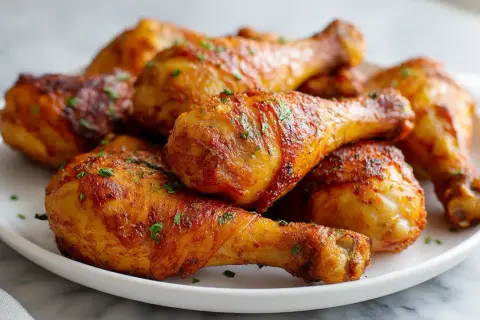 Złociste pałki z kurczaka z przyprawami, idealne do przygotowania w airfryer. Pyszne i chrupiące!