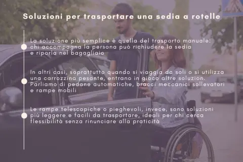 Soluzioni per trasportare una sedia a rotelle: da manuale a rampe telescopiche, per ogni esigenza di carico.