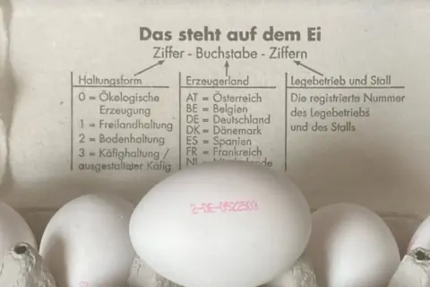 Eierstempel Bedeutung: Die Zahl 2 steht für Bodenhaltung, DE für Deutschland. Der Stempel erklärt die Herkunft und Haltungsform von Eiern.
