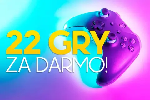 22 gry za darmo na Xbox Series S! Kolorowy pad i neonowe tło zapraszają do zabawy.