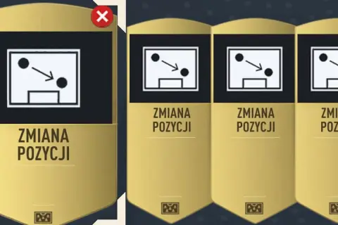 Ikony zmiany pozycji w grze FIFA 23, jedna z czerwonym krzyżykiem.