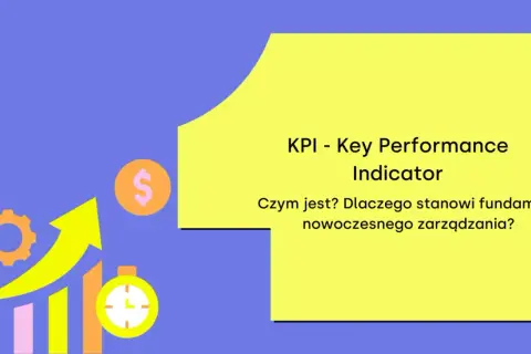 Kluczowe wskaźniki efektywności (KPI) w logistyce: wykres wzrostu, dolar, zegar i koło zębate.
