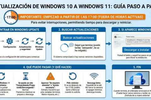 Guía para forzar actualización Windows 11 desde las 17:00. Pasos: Entrar en Windows Update, buscar actualizaciones, descargar e instalar. Si hay problemas, reinicia o libera espacio.