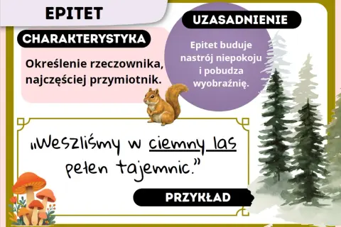 Co to epitet? Określenie rzeczownika, np. "ciemny las". Buduje nastrój i pobudza wyobraźnię.